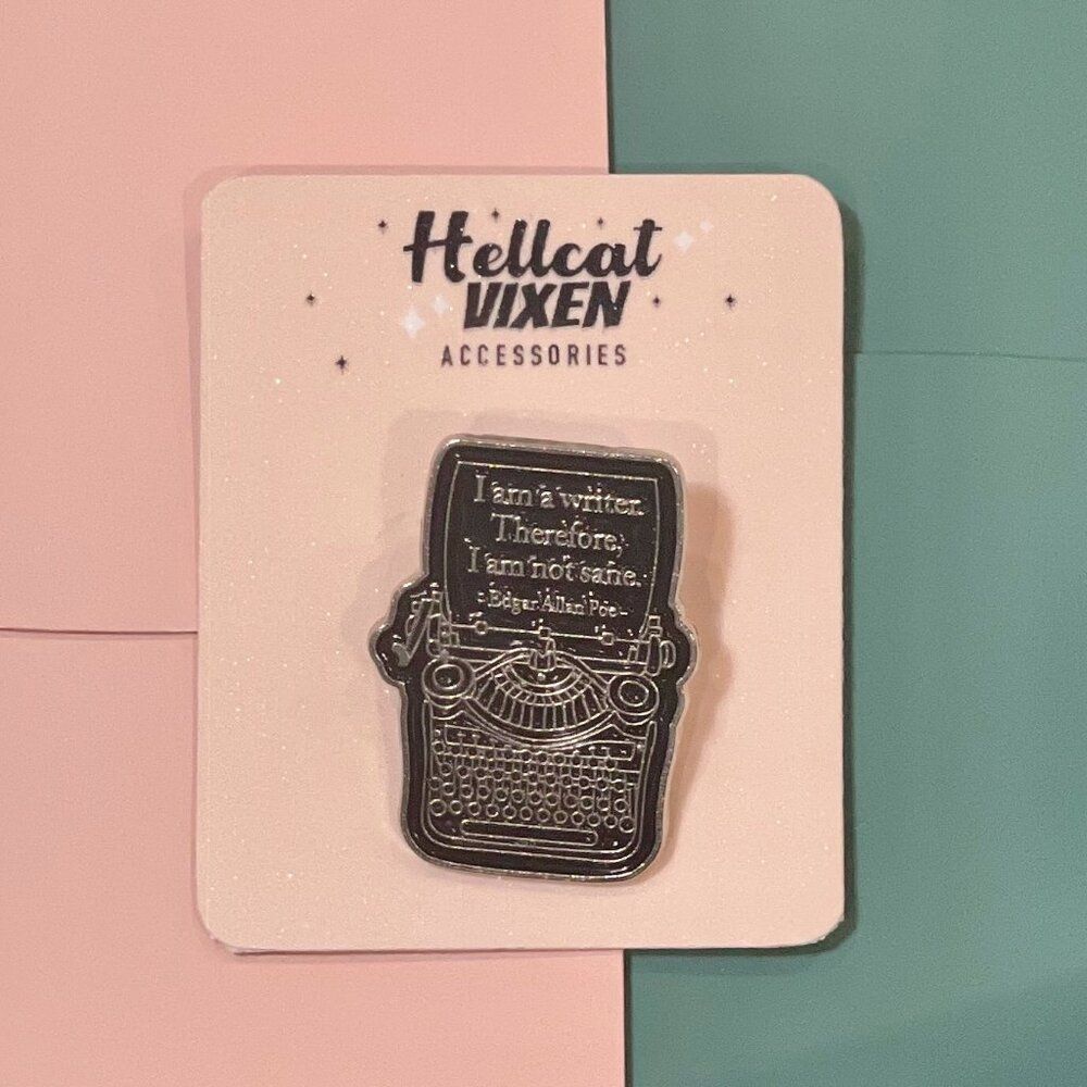 Vintage Typewriter Edgar Allan Poe Quote Im a Writer Metal Enamel Pin Brooch